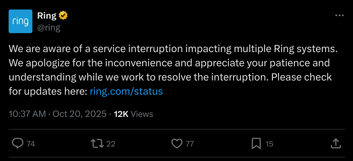 Screenshot of Ring X.com Post